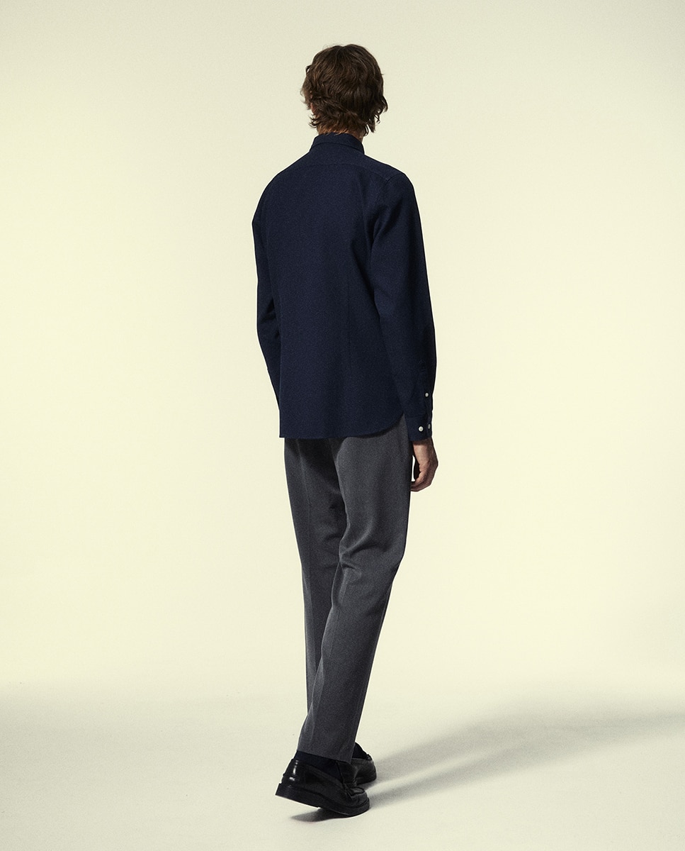 Camisa Slim com Estrutura Azul-marinho-5