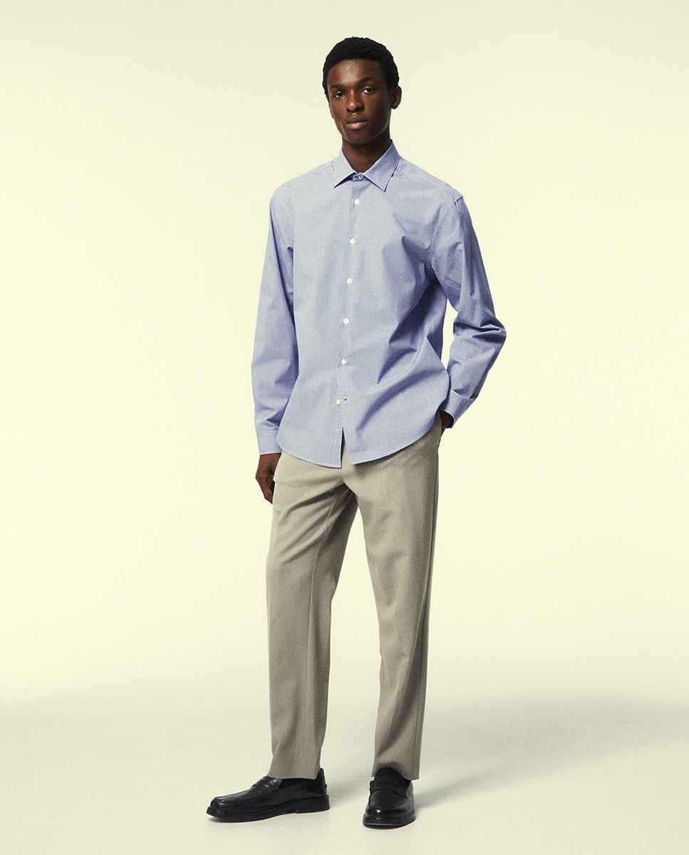 Camisa Regular aos Quadrados 430 Azul Escuro-2