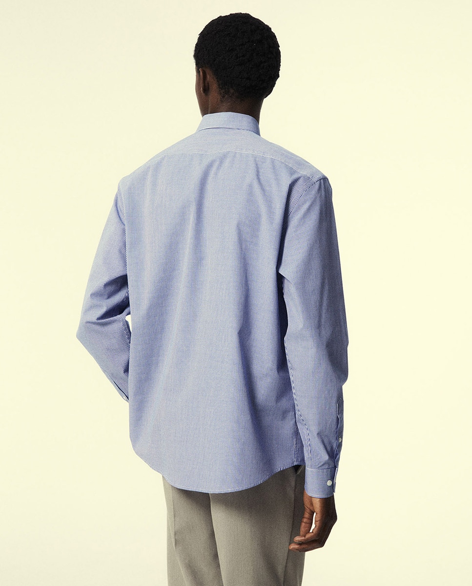 Camisa Regular aos Quadrados 430 Azul Escuro-4