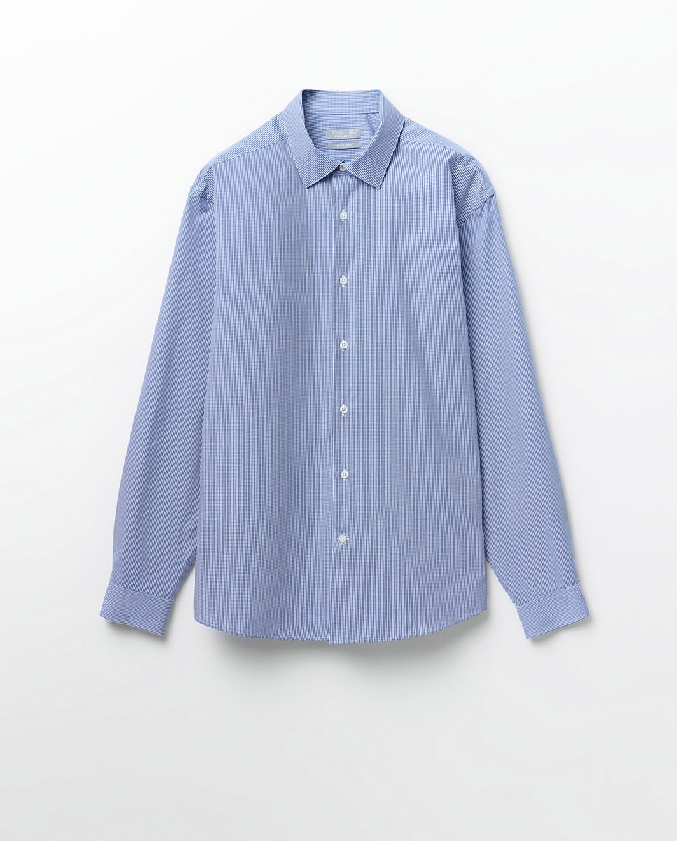 Camisa Regular aos Quadrados 430 Azul Escuro-2