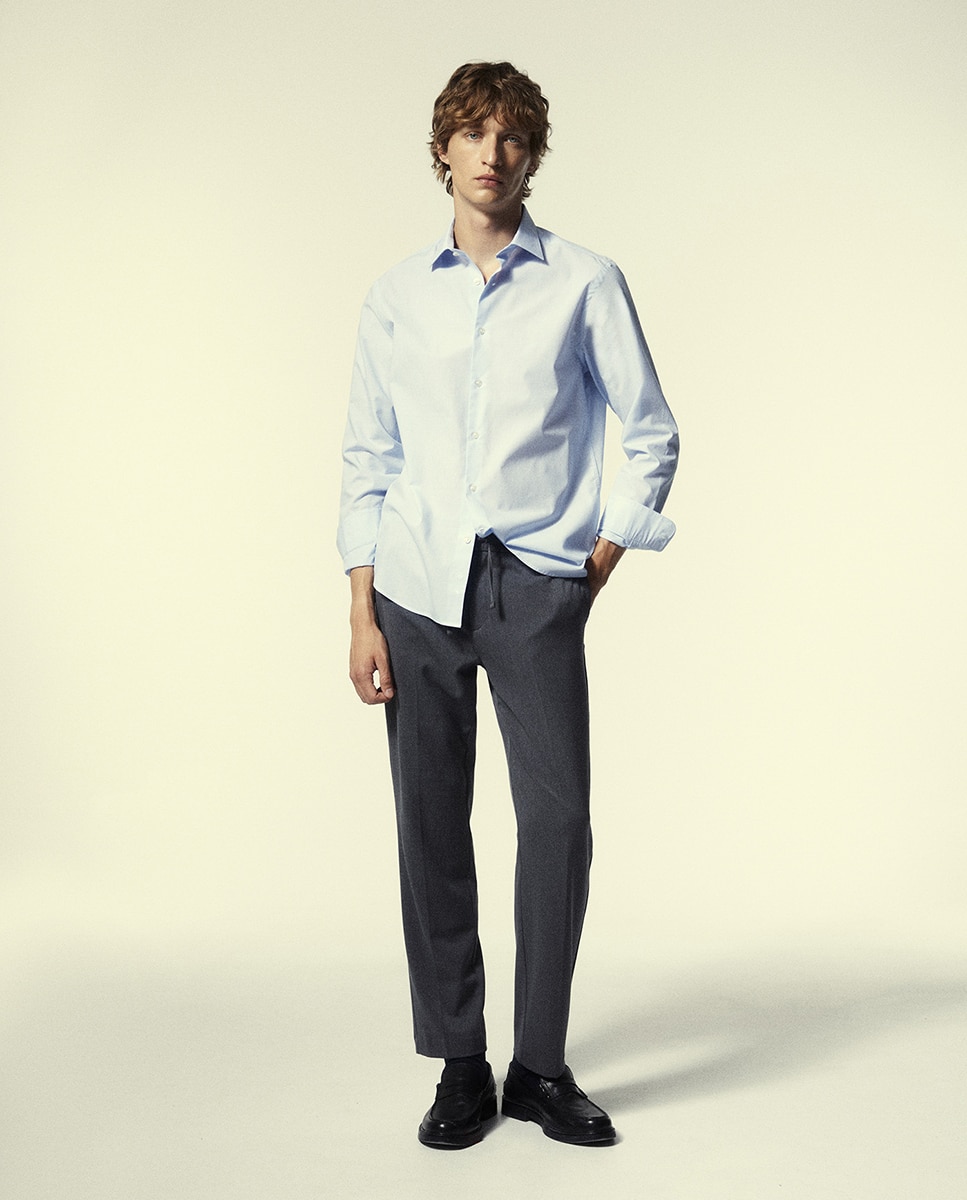 Camisa Slim aos Micro Quadrados 410 Azul Claro-2