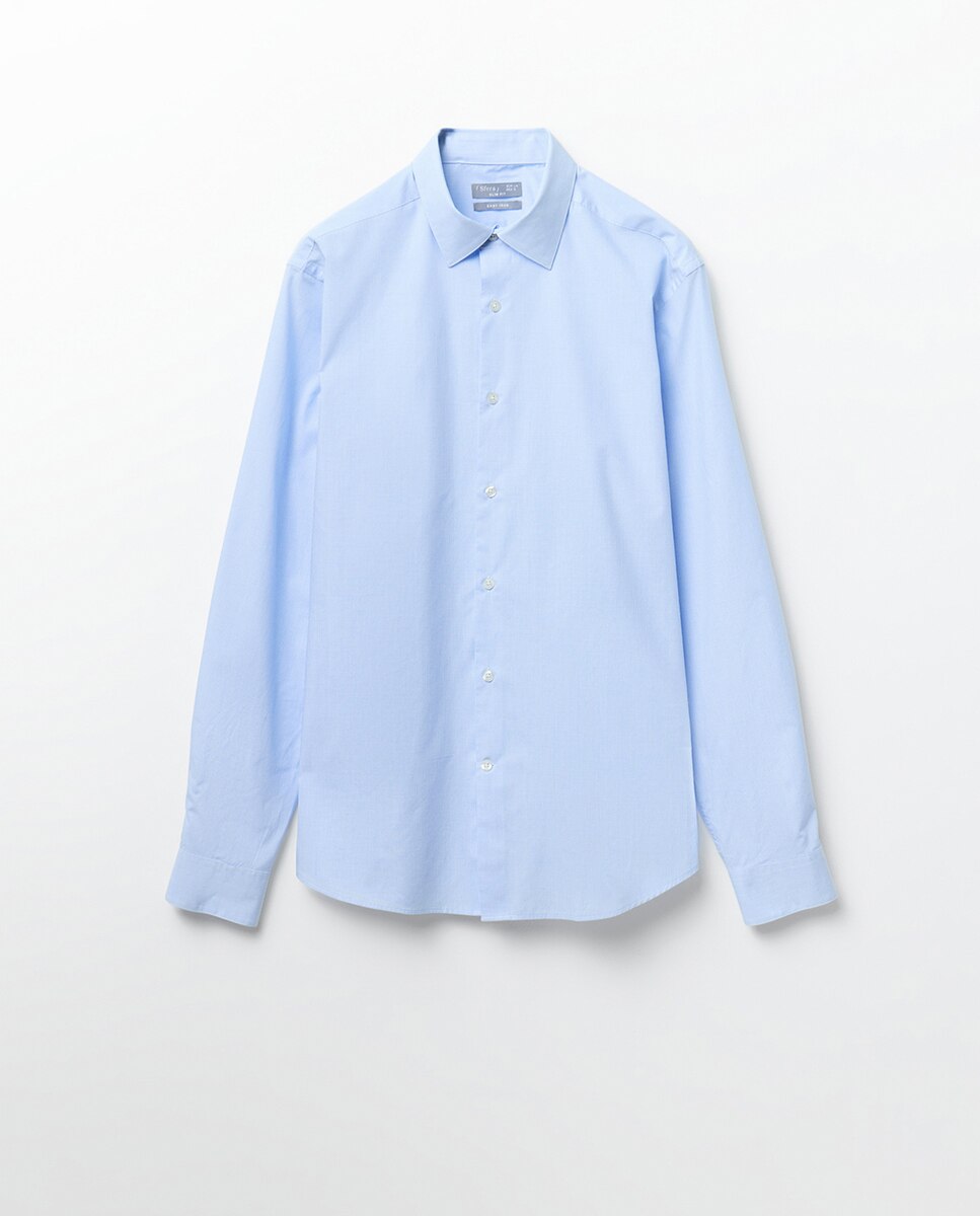 Camisa Slim aos Micro Quadrados 410 Azul Claro-7
