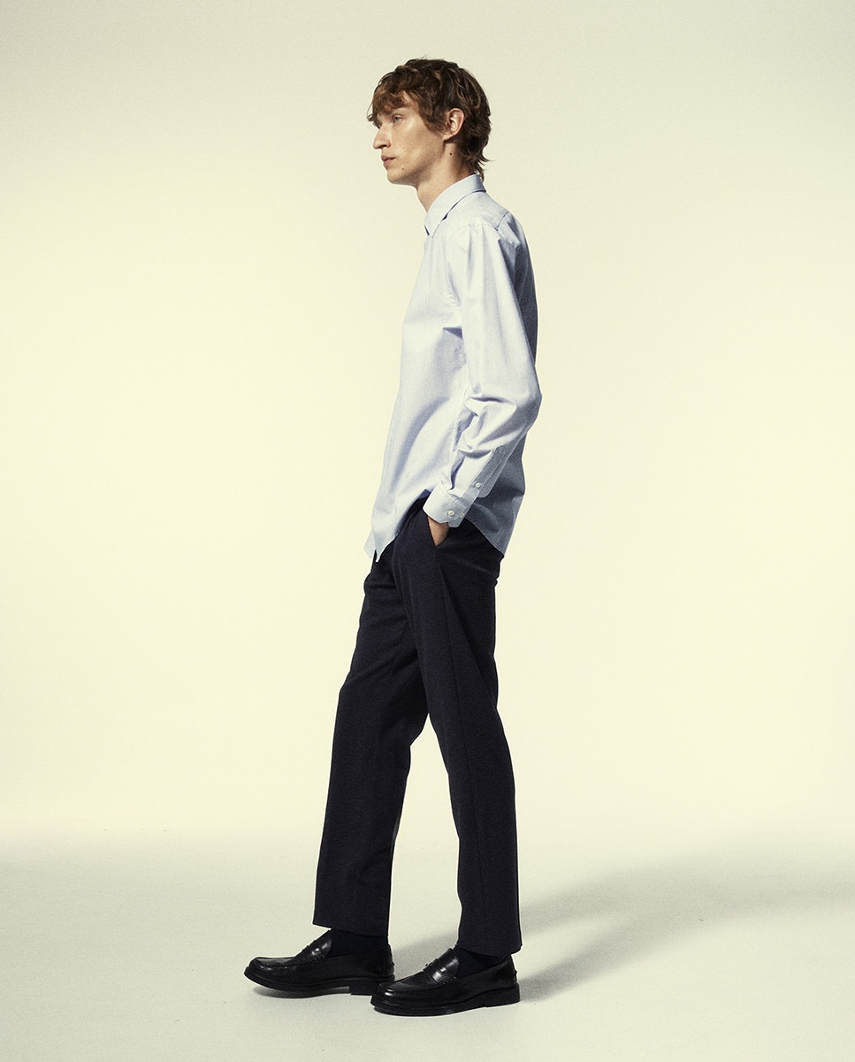 Camisa Regular com Risca Fina 400 Azul-4