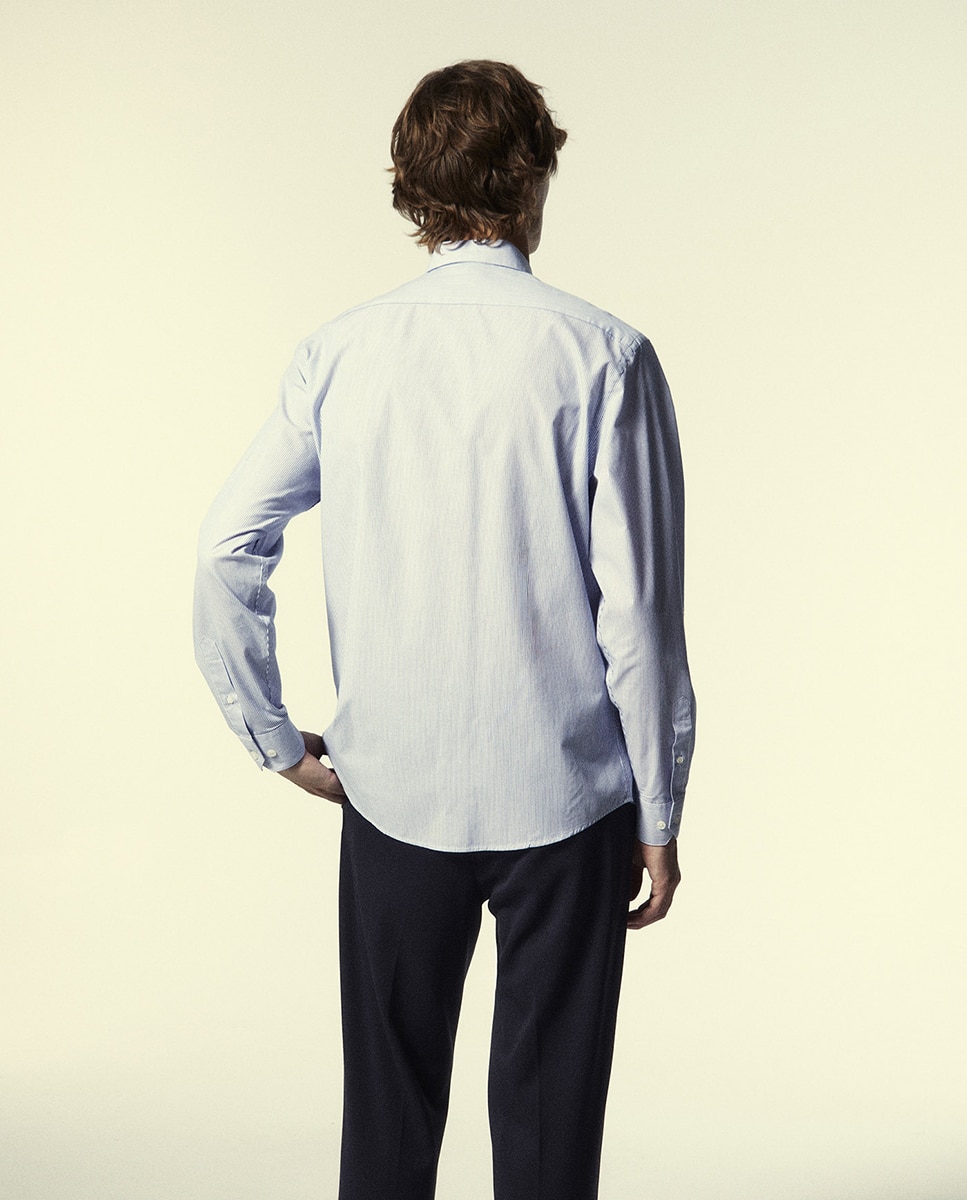 Camisa Regular com Risca Fina 400 Azul-5