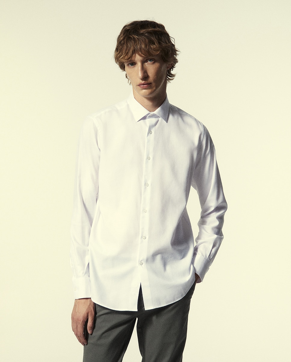 Camisa Slim de Sarja Branco-1
