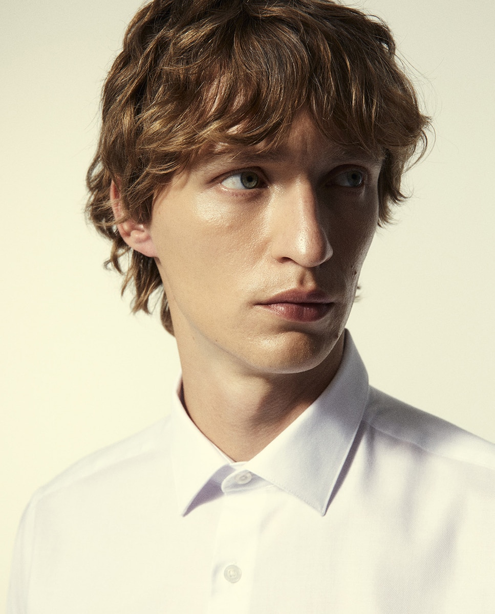 Camisa Slim de Sarja Branco-4