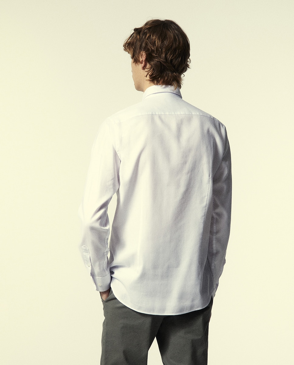 Camisa Slim de Sarja Branco-5