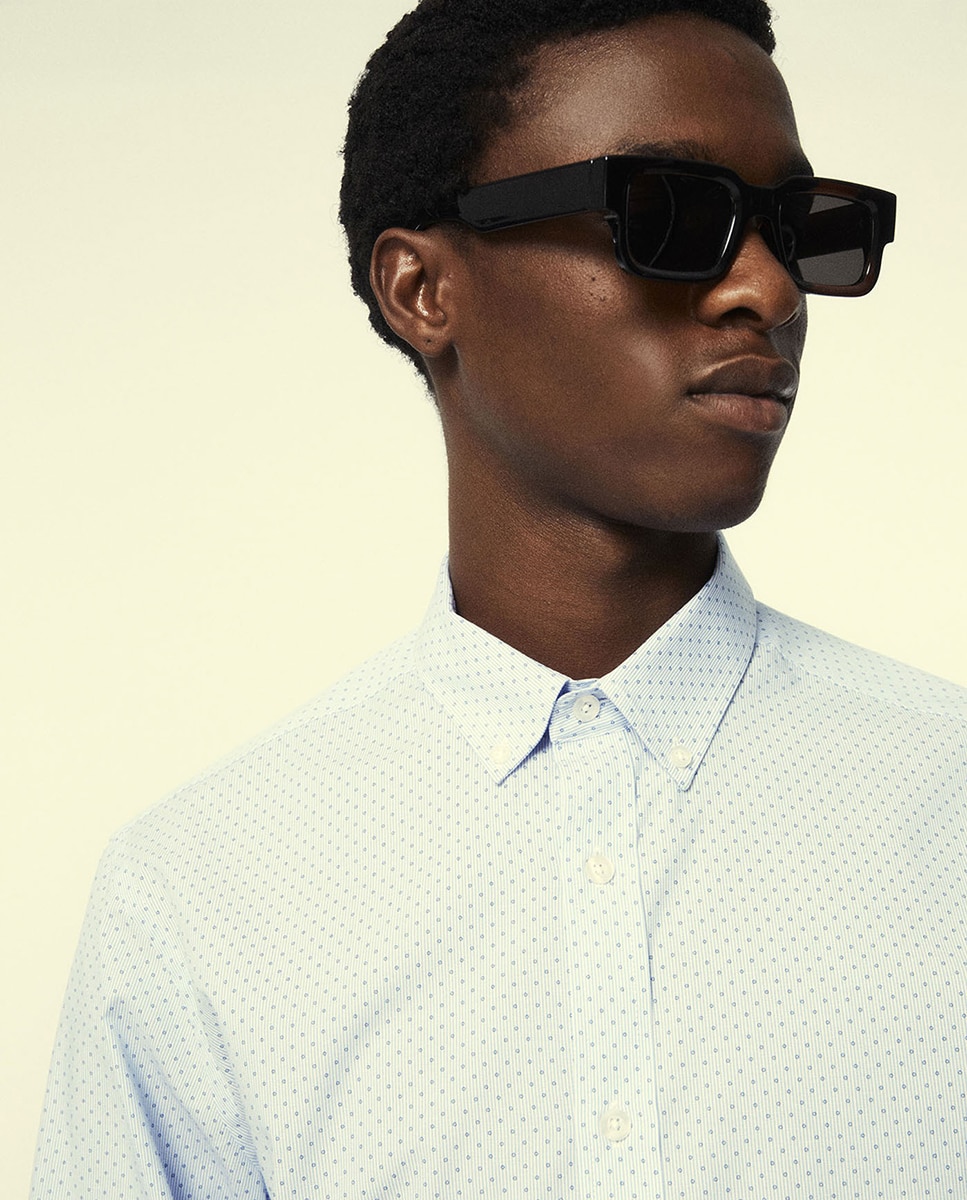 Camisa Slim com Estampado às Riscas 400 Azul-2