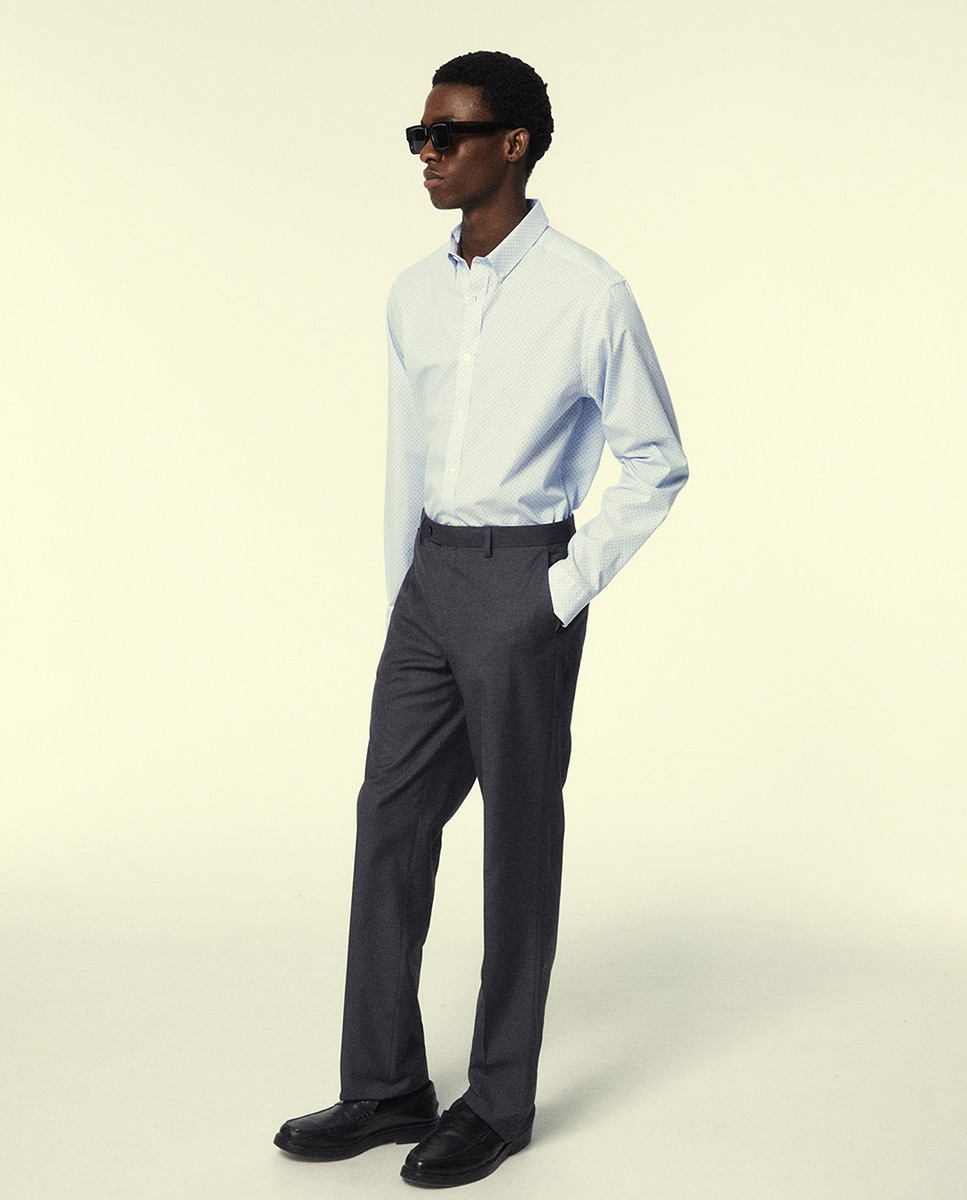 Camisa Slim com Estampado às Riscas 400 Azul-3
