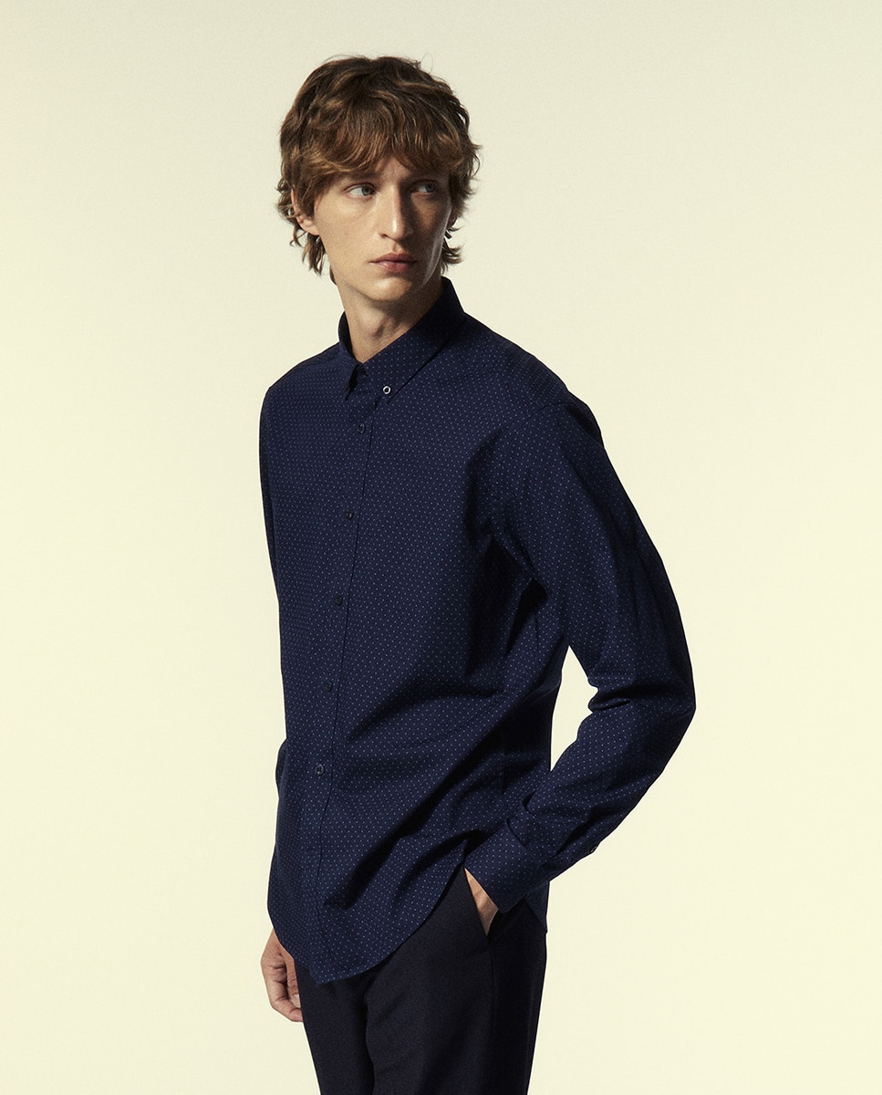 Camisa Slim com Estampado Azul-marinho-1