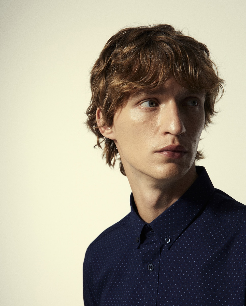 Camisa Slim com Estampado Azul-marinho-2