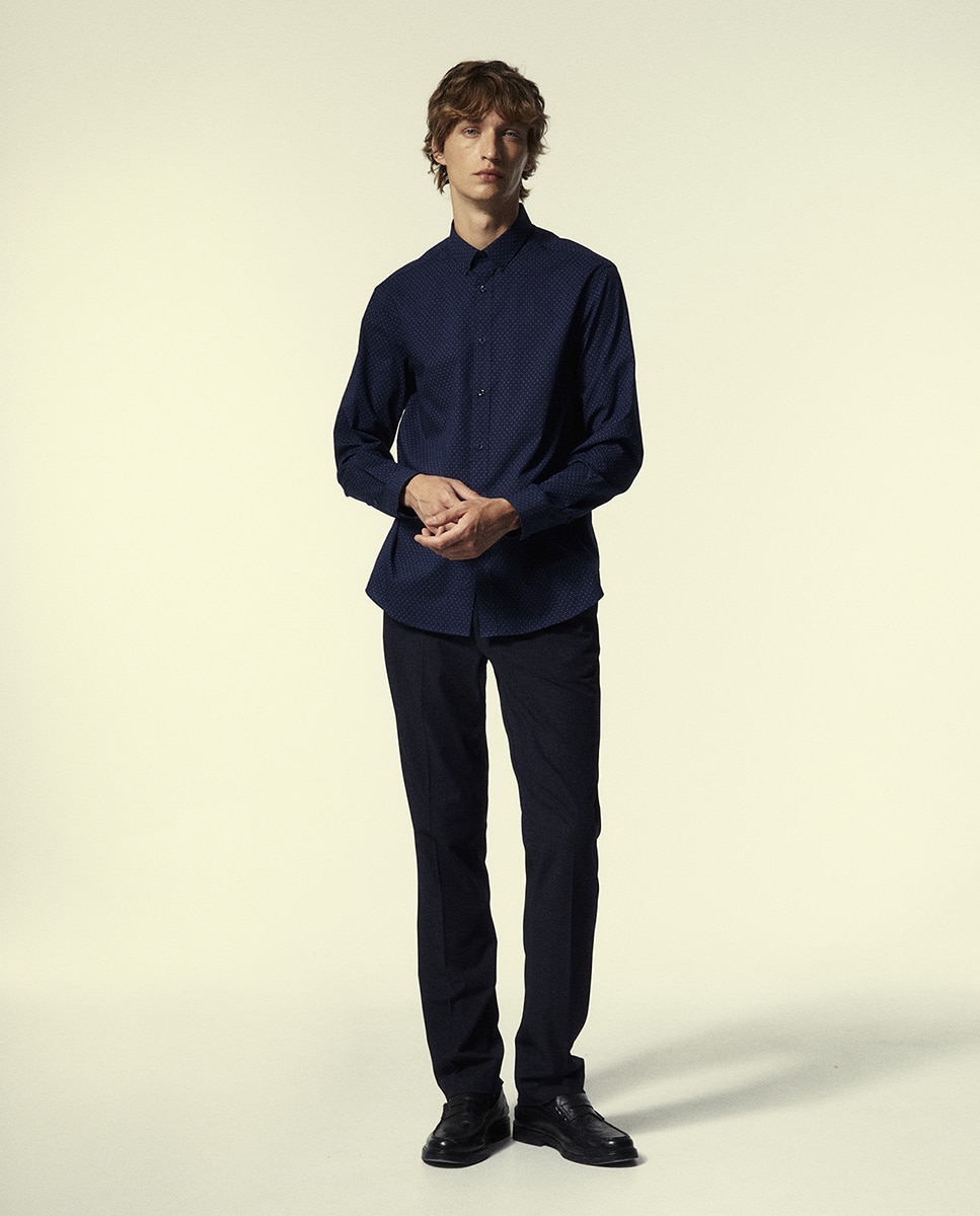 Camisa Slim com Estampado Azul-marinho-3