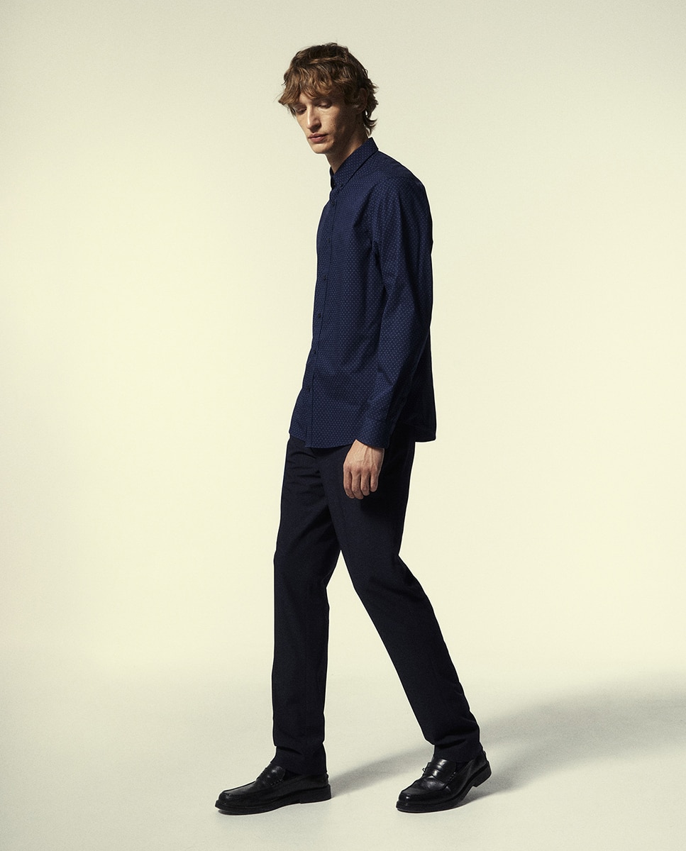 Camisa Slim com Estampado Azul-marinho-4
