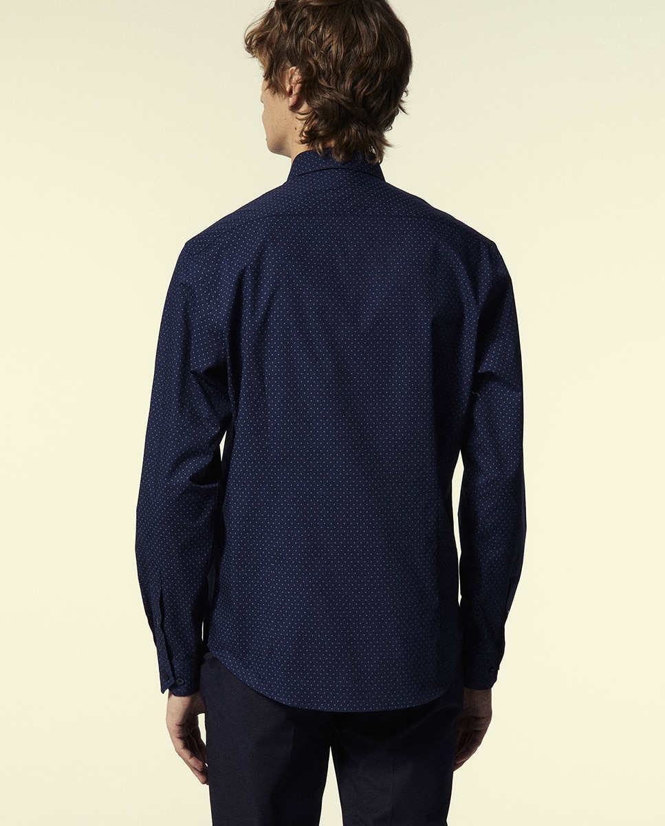 Camisa Slim com Estampado Azul-marinho-5