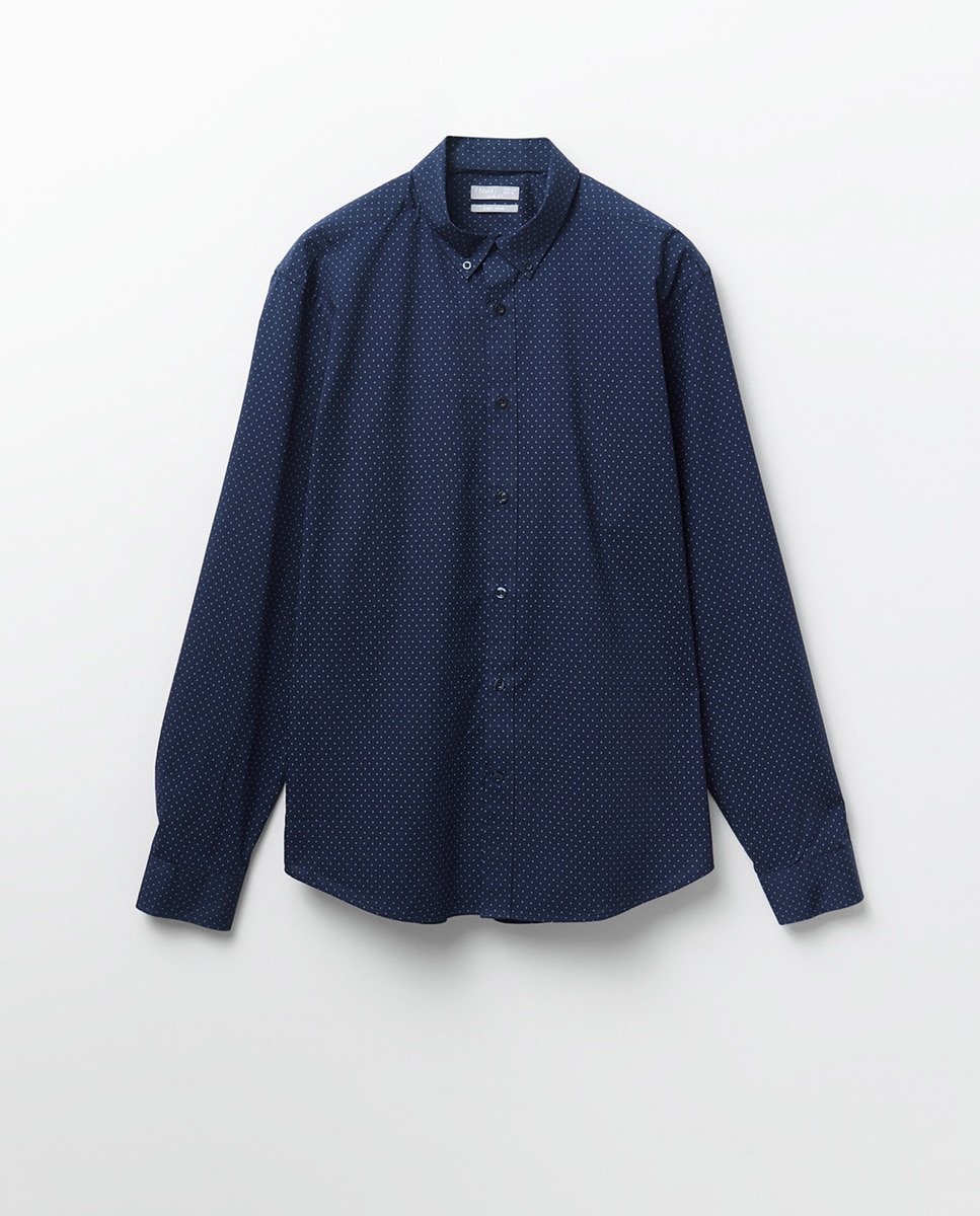 Camisa Slim com Estampado Azul-marinho-2