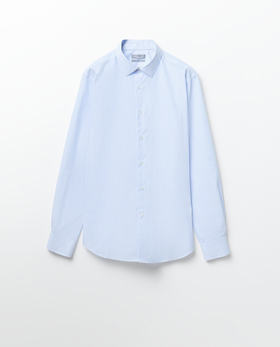 Camisa Slim com Risca Fina 410 Azul Claro-7