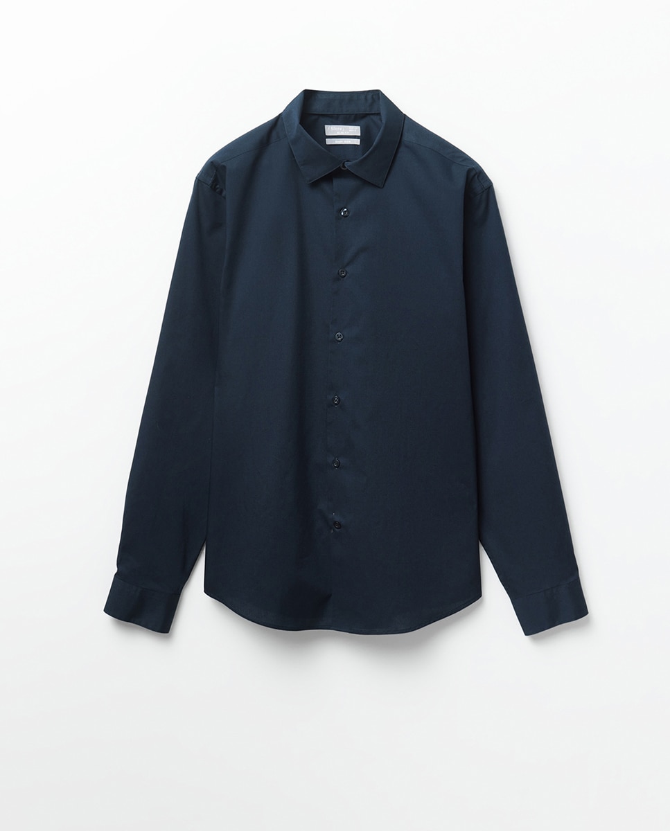 Camisa Slim de Popelina Azul-marinho-7