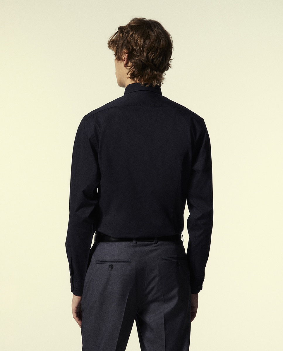 Camisa Slim de Popelina Preto-5