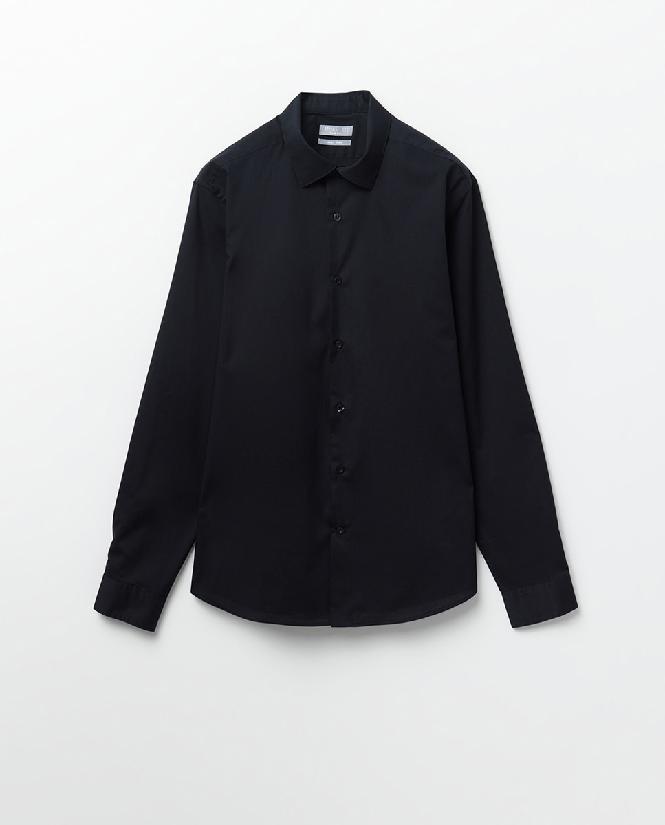 Camisa Slim de Popelina Preto-7