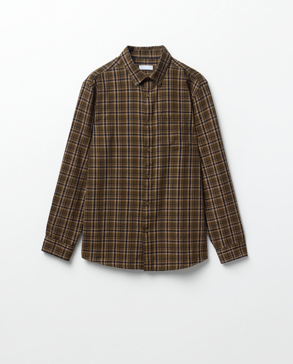 Camisa aos Quadrados em Flanela 520 Caqui-6
