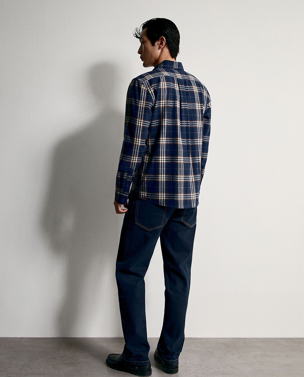 Camisa aos Quadrados em Flanela Azul-marinho-5