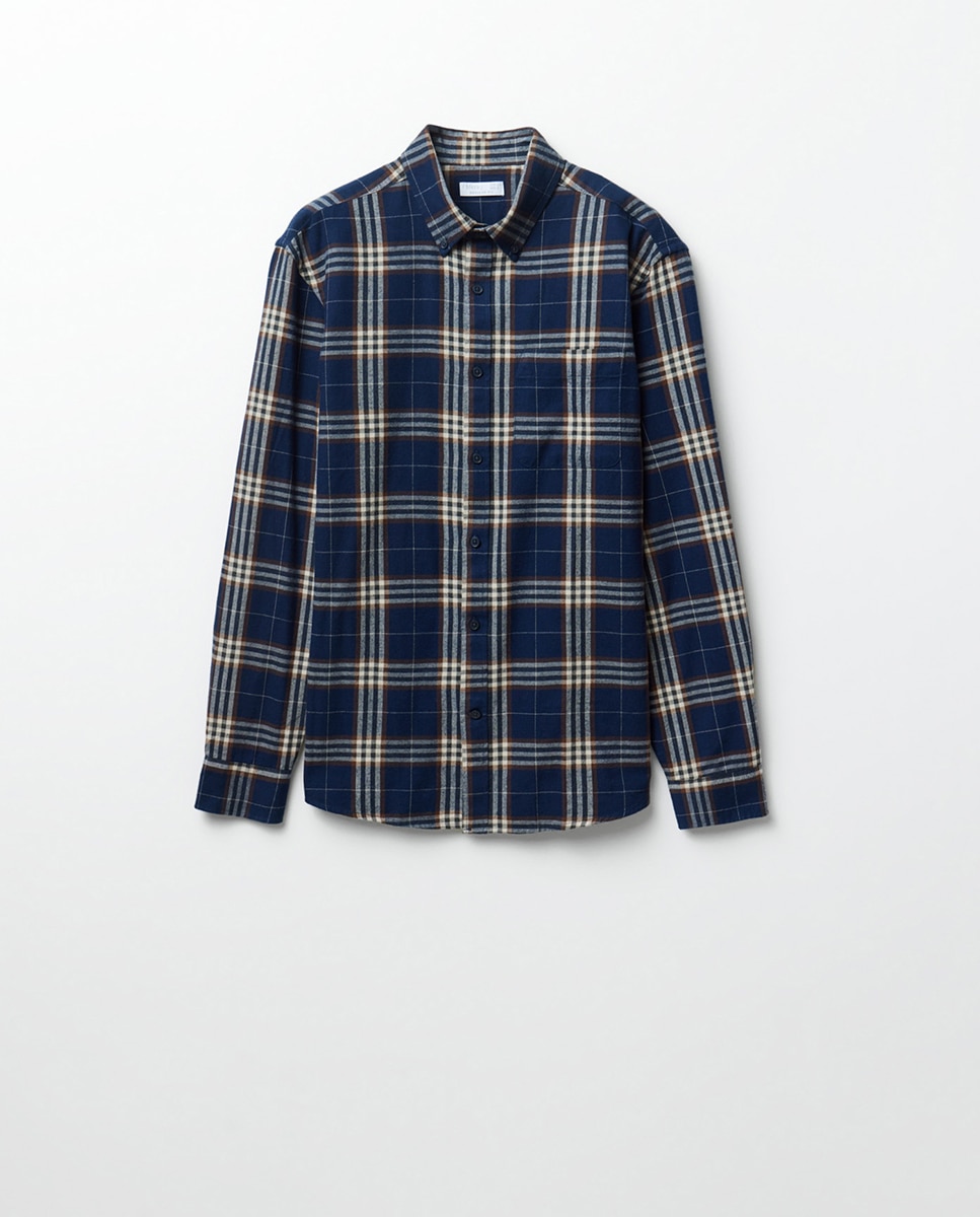 Camisa aos Quadrados em Flanela Azul-marinho-6
