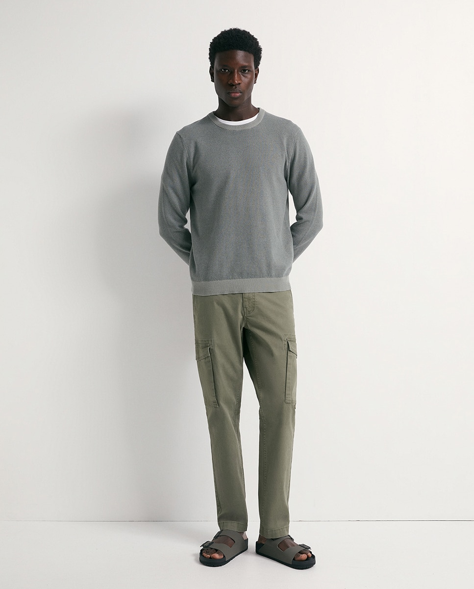 Camisola de Malha com Decote Redondo e Estrutura Verde-claro-2