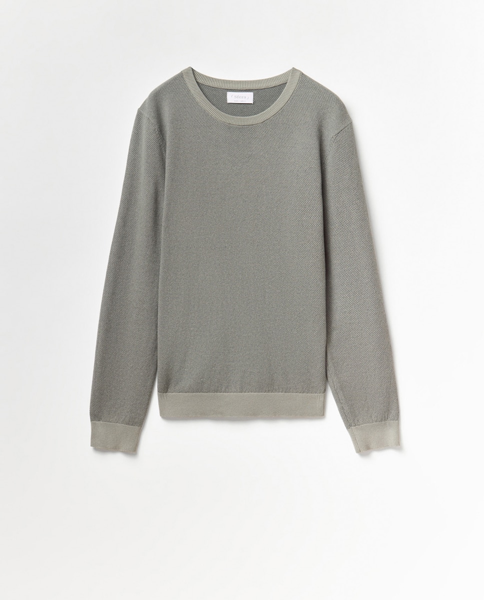 Camisola de Malha com Decote Redondo e Estrutura Verde-claro-5