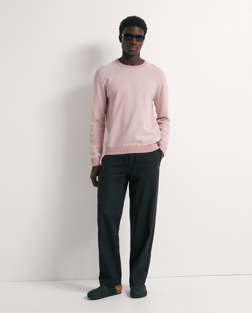 Camisola de Malha com Decote Redondo e Estrutura Rosa-2