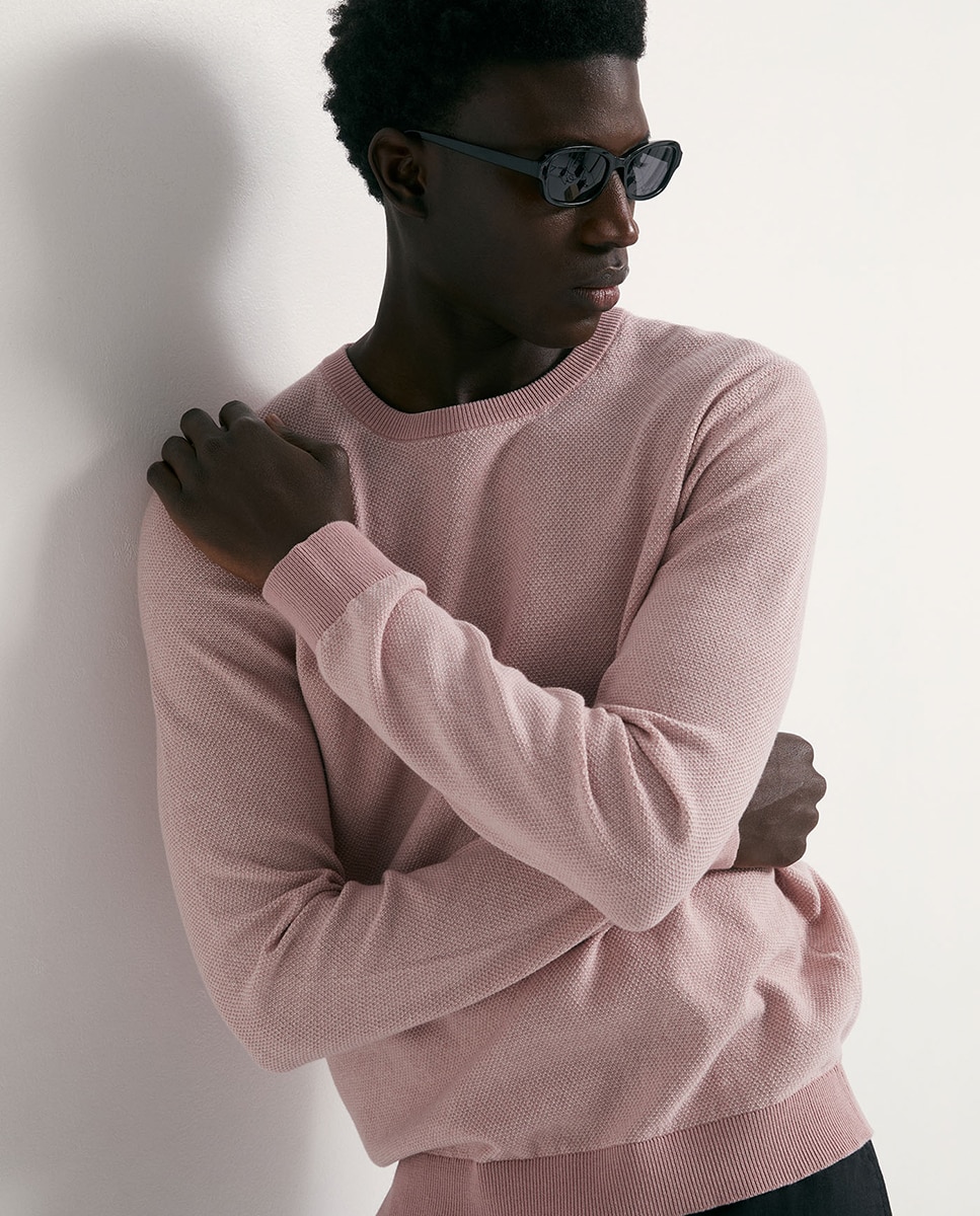 Camisola de Malha com Decote Redondo e Estrutura Rosa-3