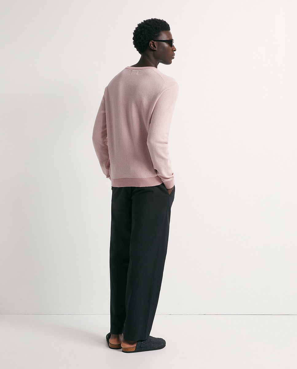 Camisola de Malha com Decote Redondo e Estrutura Rosa-4