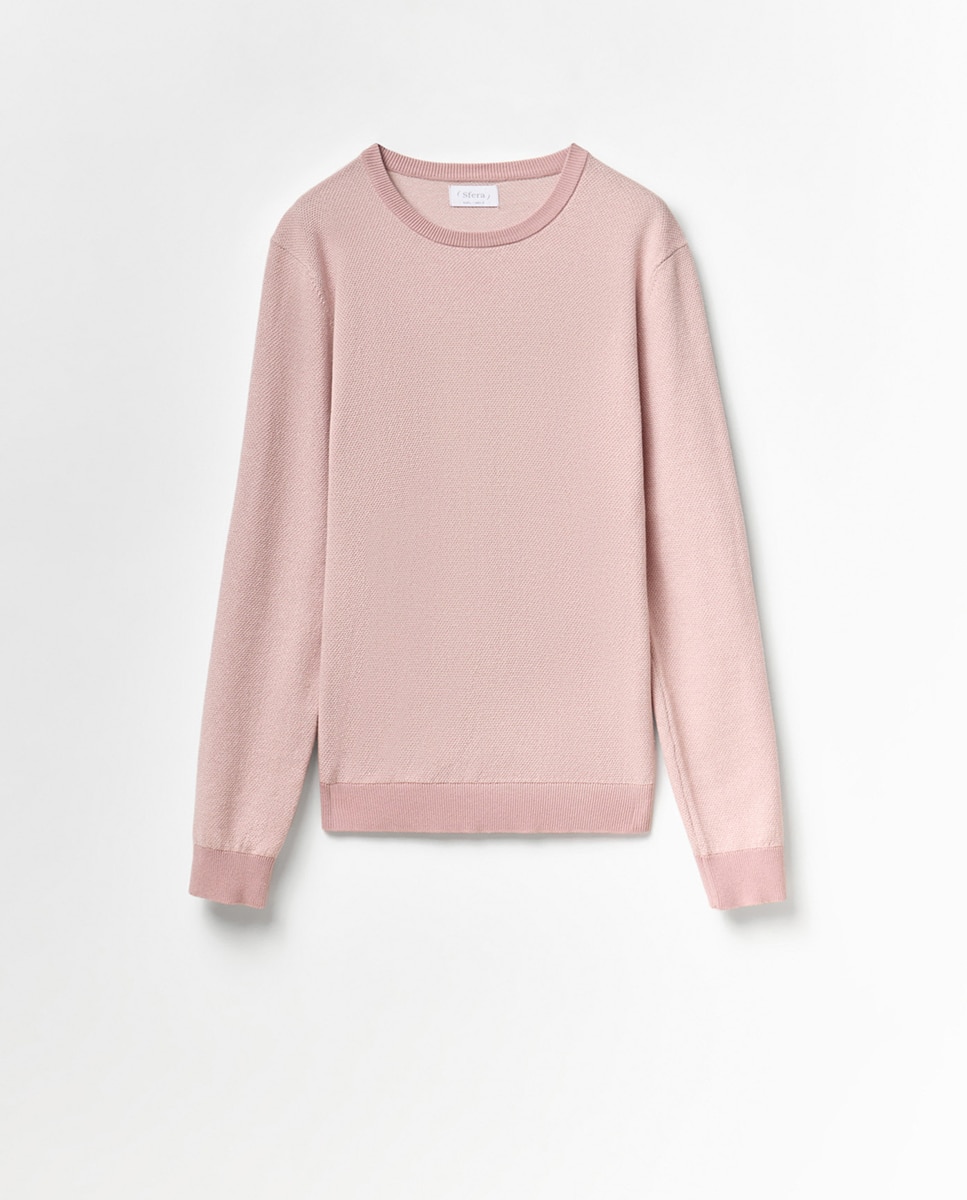 Camisola de Malha com Decote Redondo e Estrutura Rosa-6