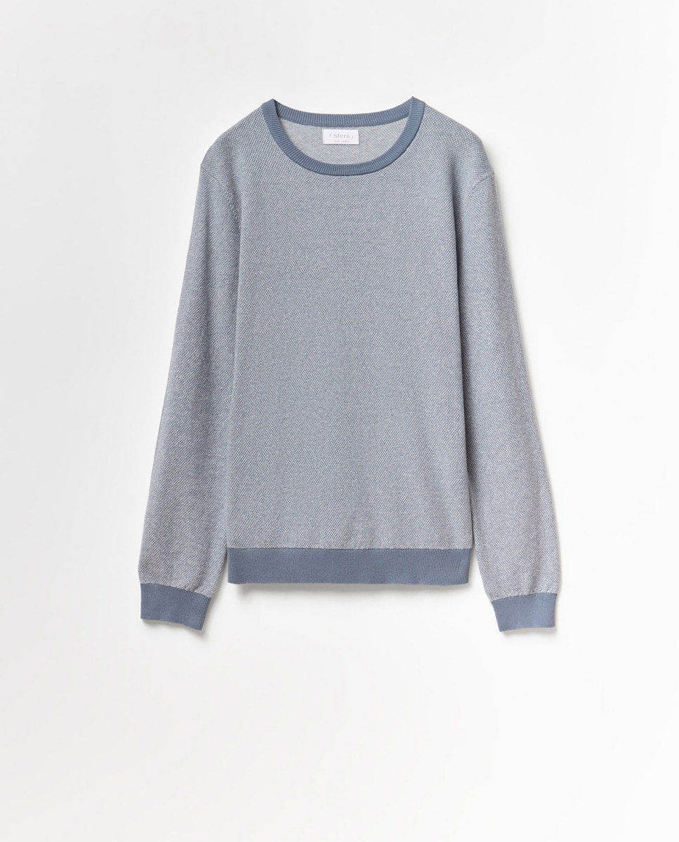 Camisola de Malha com Decote Redondo e Estrutura Azul-6