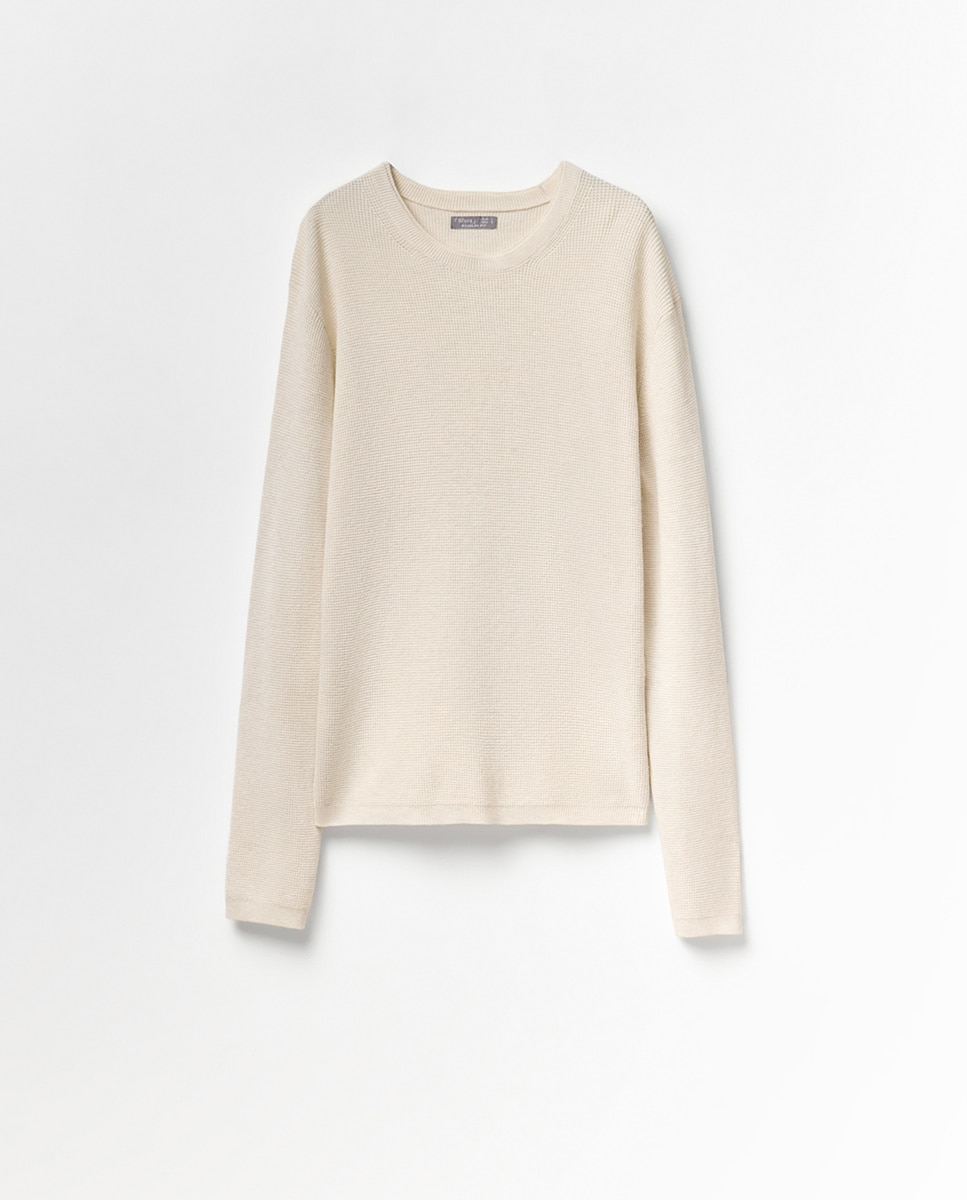Camisola de Malha com Decote Redondo e Estrutura Cru-6