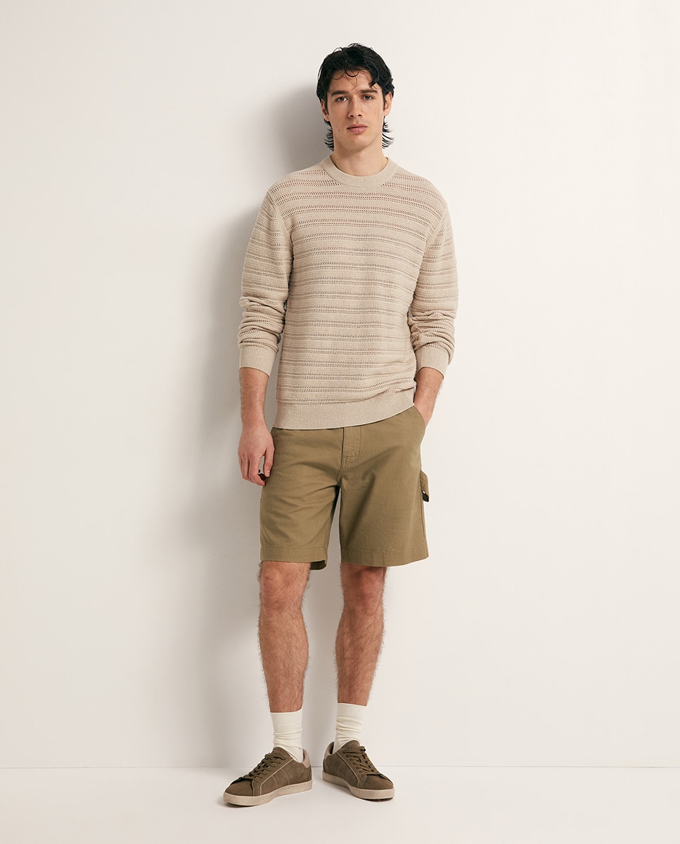 Camisola de malha rendilhada Bege-2