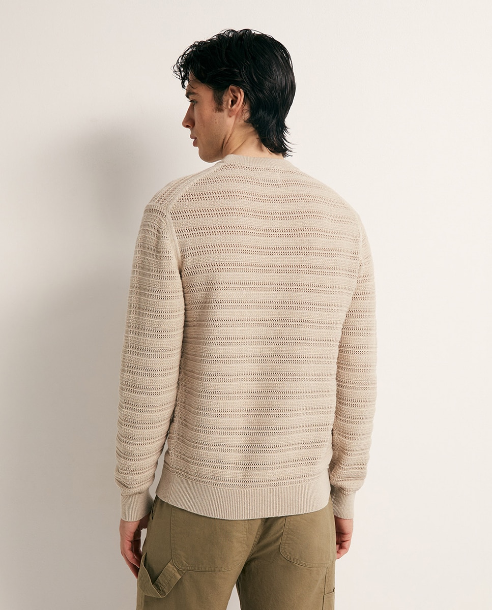 Camisola de malha rendilhada Bege-4