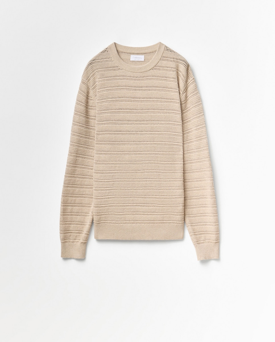 Camisola de malha rendilhada Bege-5
