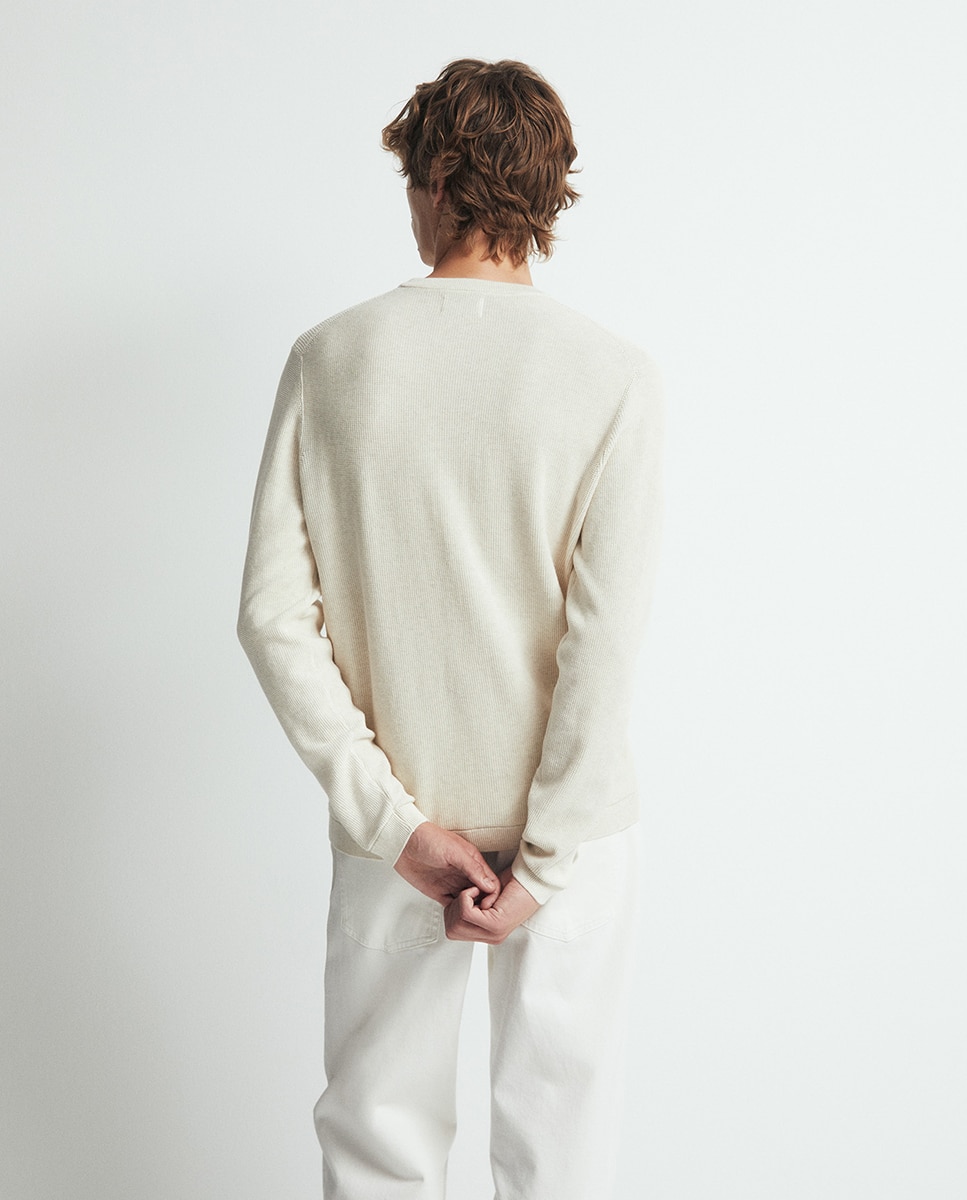 Camisola de Malha com Decote Redondo e Estrutura 120 Cru-5