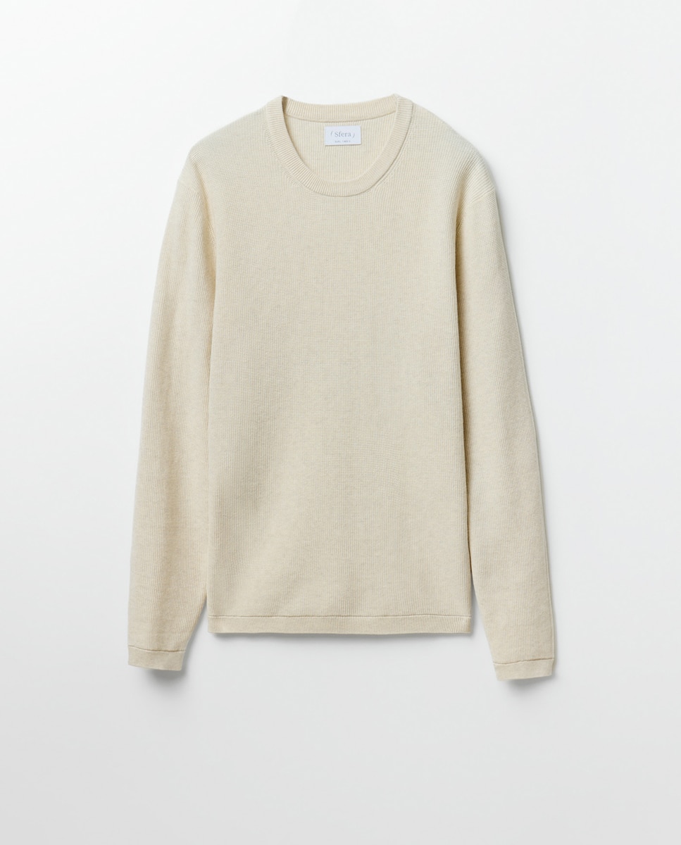 Camisola de Malha com Decote Redondo e Estrutura 120 Cru-6