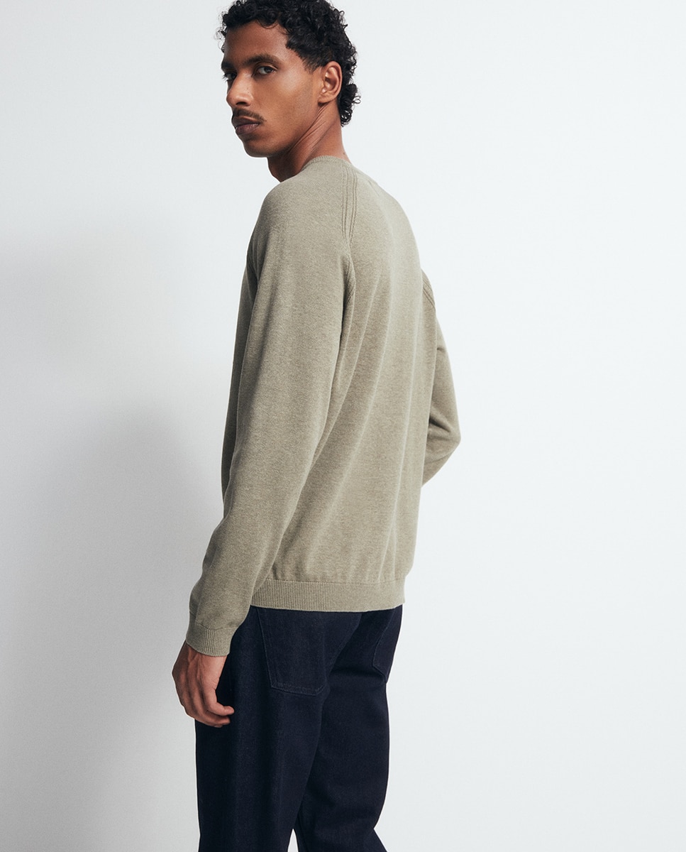 Camisola de Malha com Decote Redondo Verde-3