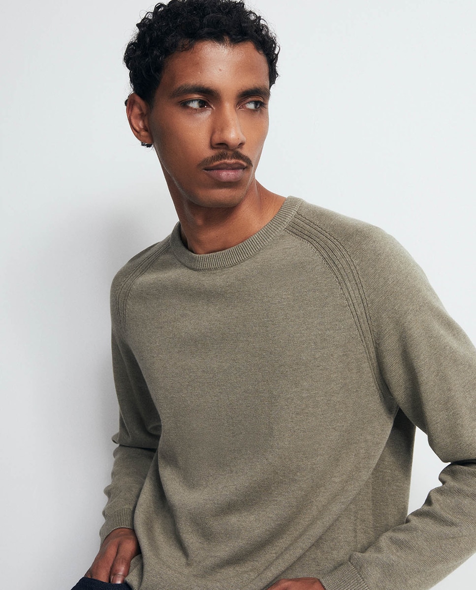 Camisola de Malha com Decote Redondo Verde-4