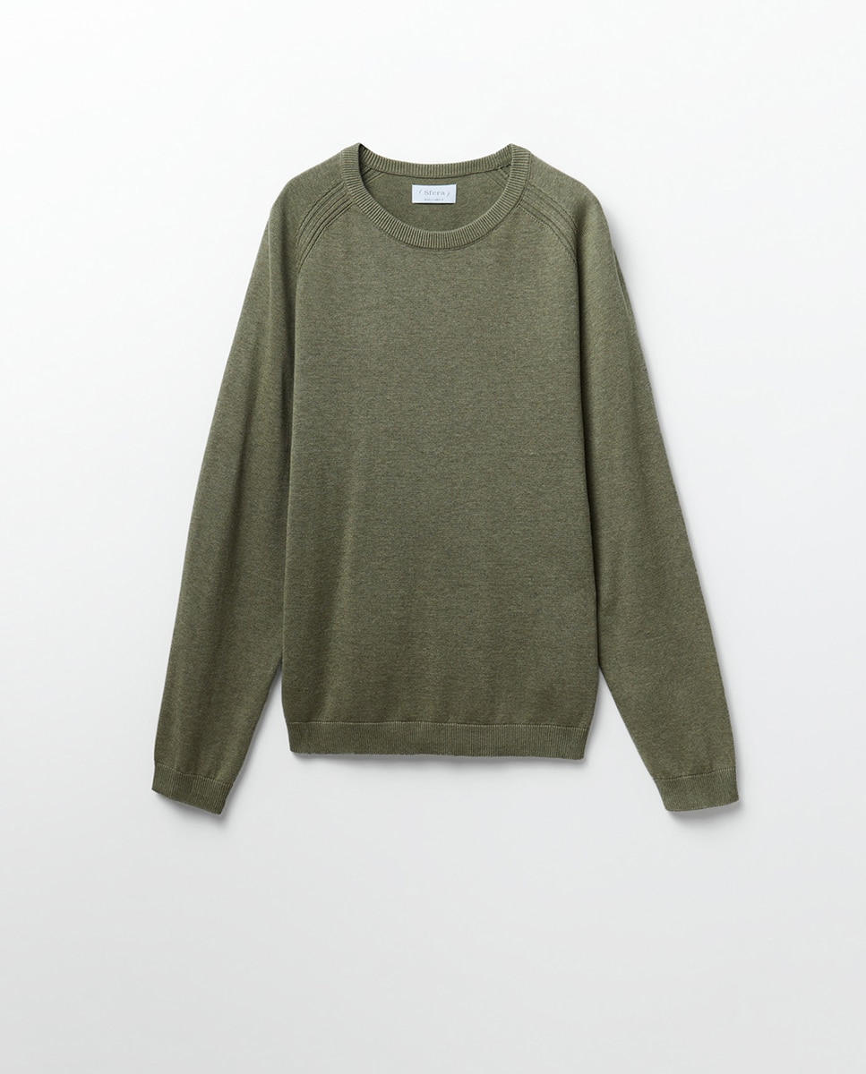 Camisola de Malha com Decote Redondo Verde-5