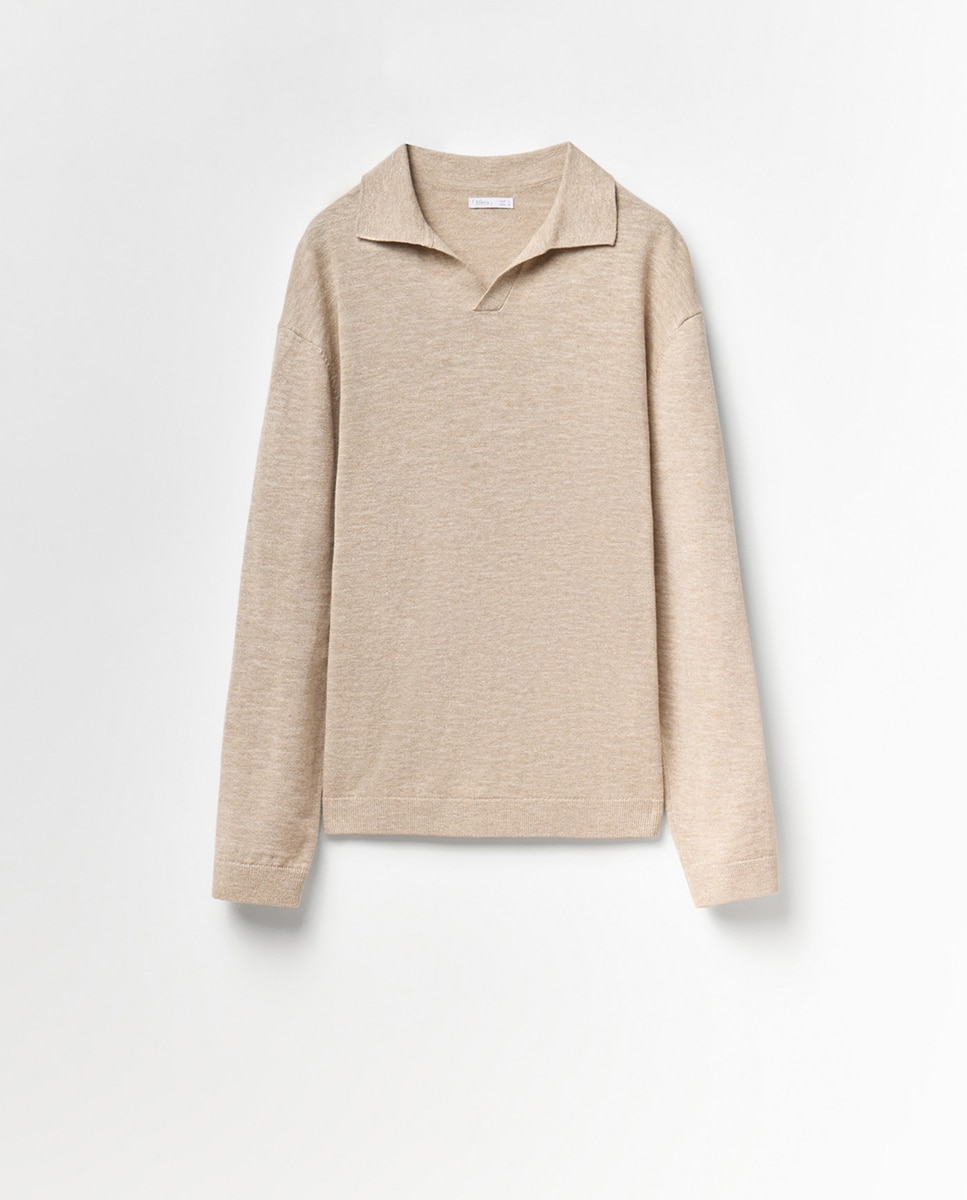 Camisola de malha com colarinho de pólo Pedra-6