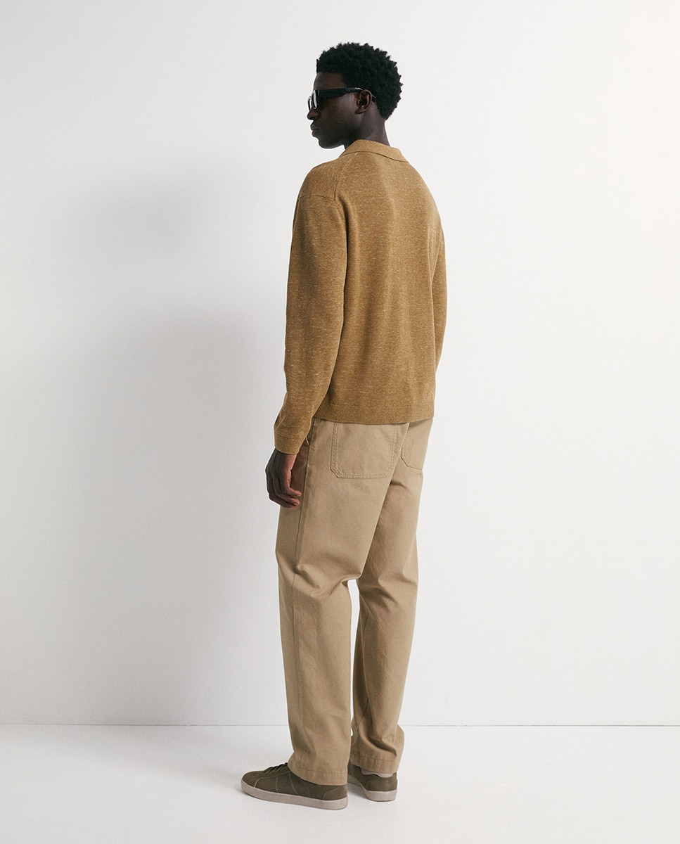 Camisola de malha com colarinho de pólo Mostarda-5