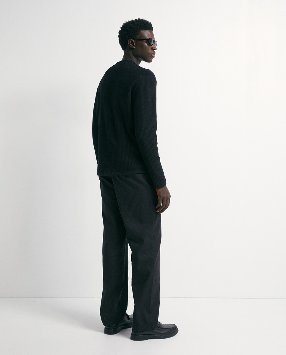 Camisola de malha com colarinho de pólo Preto-4