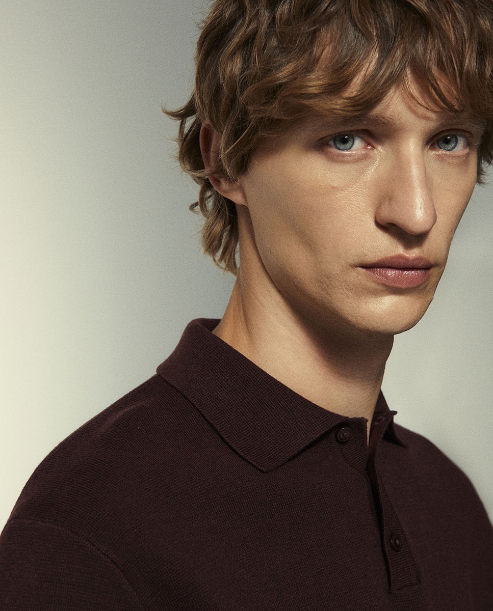 Camisola de malha com colarinho de pólo Bordeaux-2
