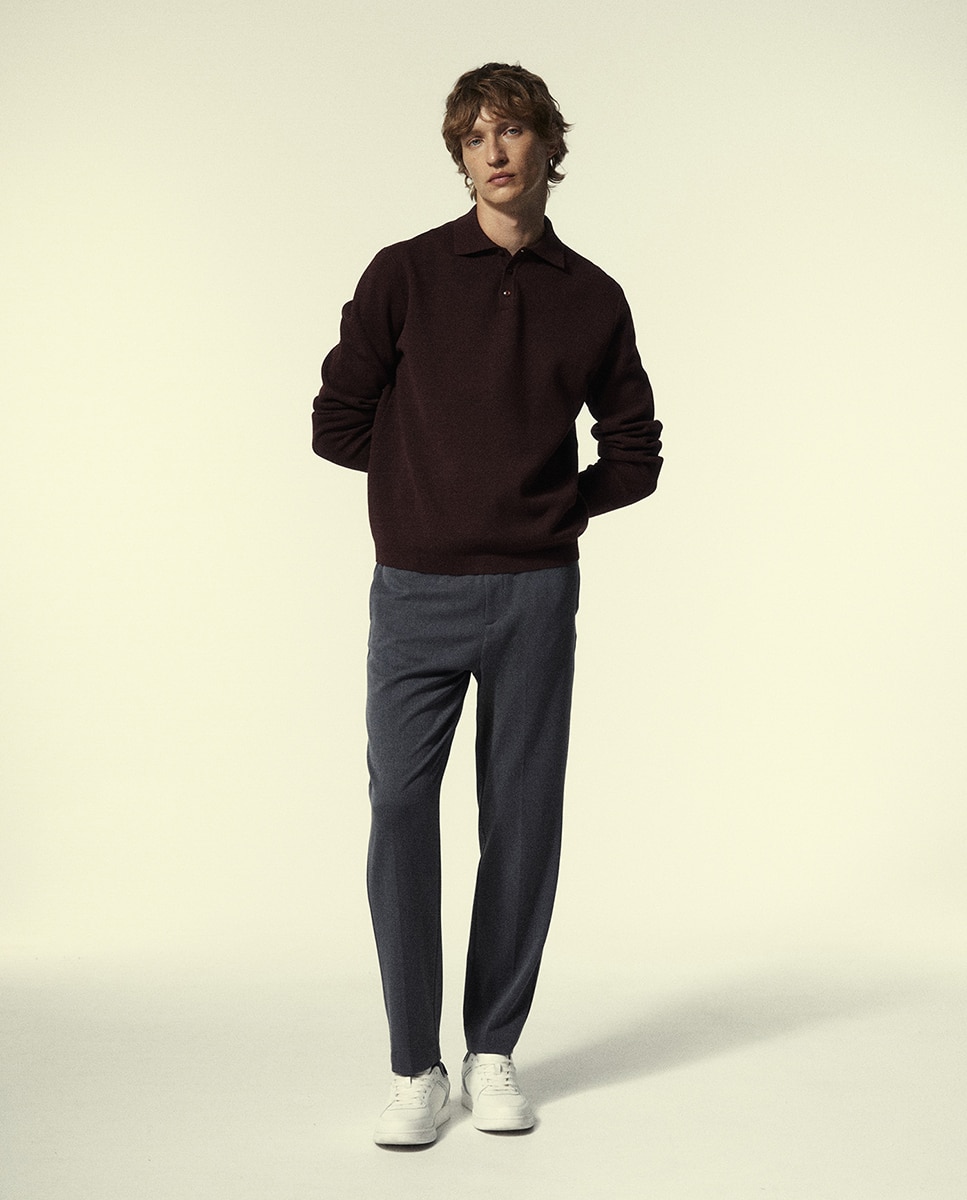 Camisola de malha com colarinho de pólo Bordeaux-3
