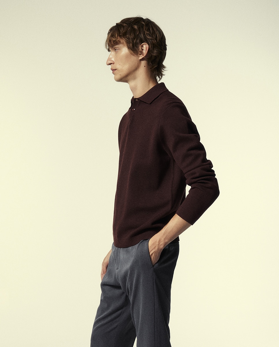 Camisola de malha com colarinho de pólo Bordeaux-4