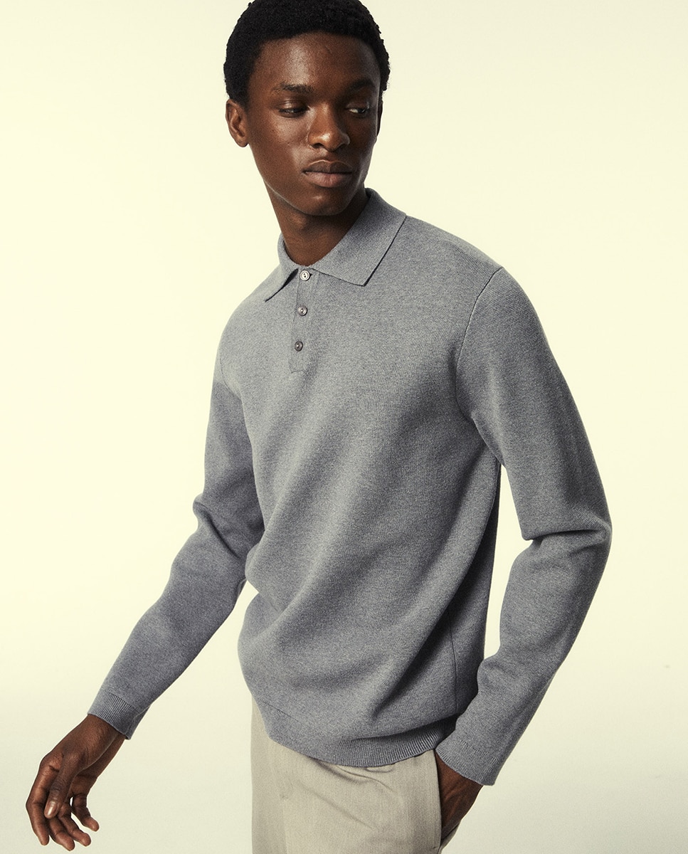 Imagem 0 de Camisola de malha com colarinho de pólo