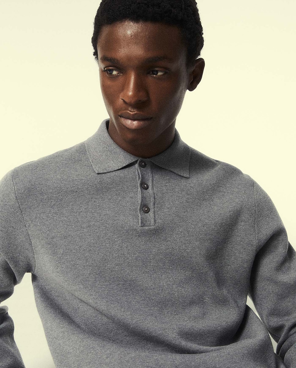 Camisola de malha com colarinho de pólo Chumbo-3
